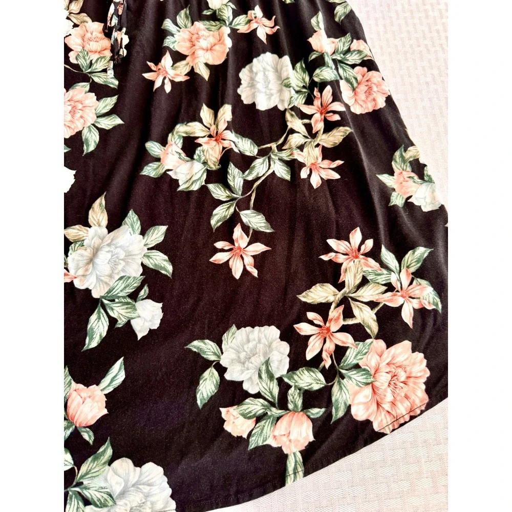 Torrid Floral Mini Dress‎ Womens 1 Black Pink Sleeveless Zip Pocket Cottagecore